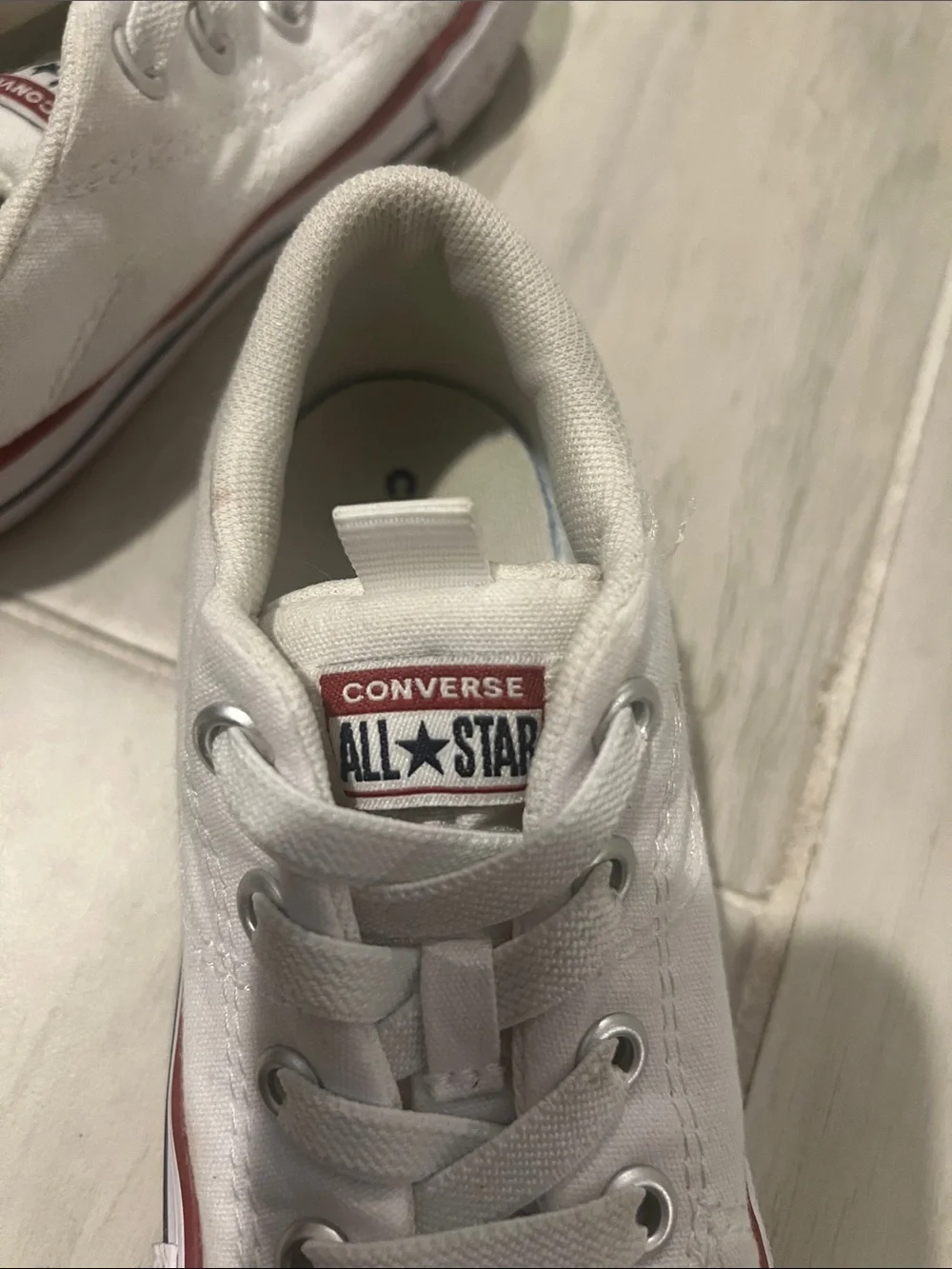 Converse White Low-Top Kids Sneakers with Red and Navy Stripes